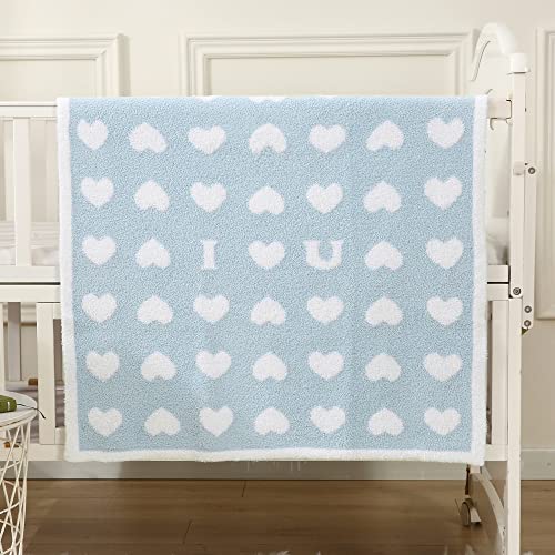 Image of BOBOYOYO Plush Baby Blankets for Newborn Girls Boys Heart Soft Fuzzy Warm Swaddle Receiving Blanket 30 x 30 Polyester Toddler Blanket for Crib Stroller Nursery Blue