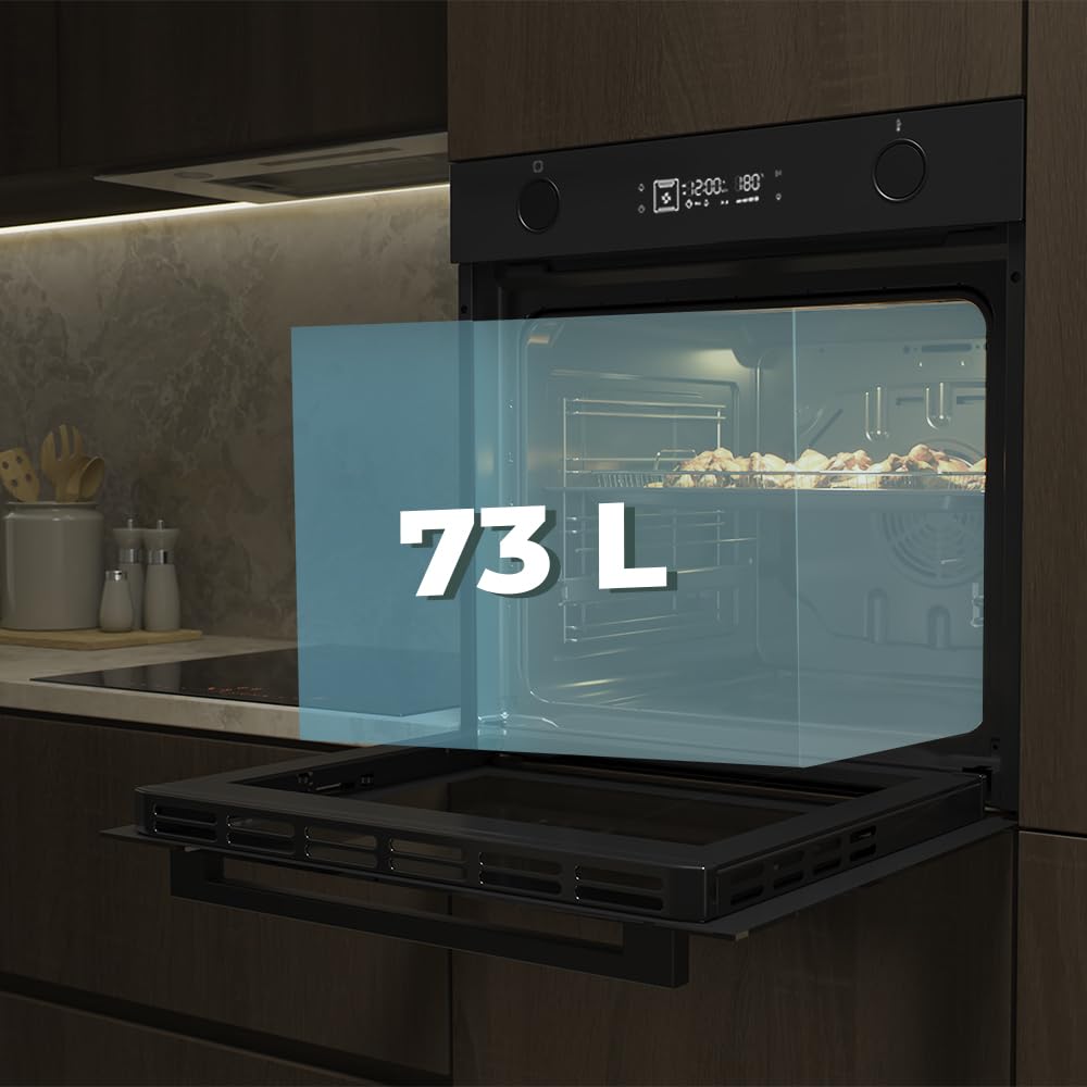 Cecotec Forno Multifunzione da Incasso - Air Fryer Bolero Hexa Af326000 Glass Black A. 2800W, 73L, 12 Funzioni, Basso Consumo, Steam Base XXL, Steam Assist, Steam Easyclean, Pizza Master, Modalità Eco