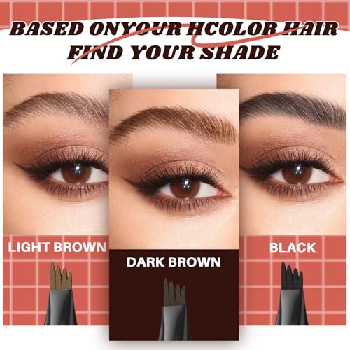 Microblading Augenbrauenstift Wasserfest Mit 4 Gabelspitzen & quadratischer Augenbrauenbürste & klarem Brauengel für natürliche Härchenzeichnung (Tiefbraun) – Ideal für zu Hause & Make-up-Profis