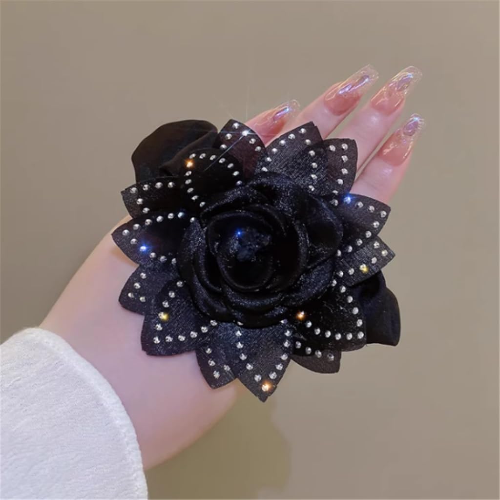 JFDBGU Grande Clip for Capelli con Strass e Fiore di Camelia, sul Retro della Testa, con Clip a Forma di squalo, for Capelli(3-Pack)