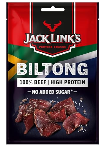 Jack Links Biltong Jerky Original – 12er Pack (12 x 60g) – Glutenfreier Fleisch Snack - High Protein Reiches Trockenfleisch für Gym, Fitness, Outdoor - Kalorienarme Protein Snacks - Rindfleisch Chips