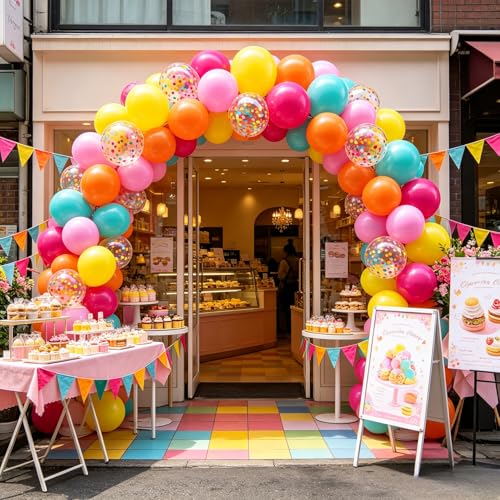 Image of Zesliwy Rainbow Balloons,50pcs 12inch Summer Balloons Orange Yellow Hot Pink Balloons Teal Blue Dark Pink Balloon with Colorful Confetti Balloon for Tropical Birthday Wedding Hawaiian Party Decor
