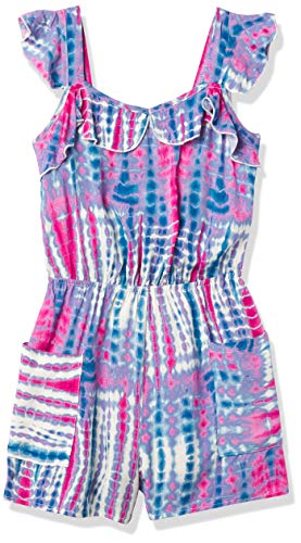 Speechless Girls' Sleeveless Knit Romper, Denim/Fuchsia, Medium