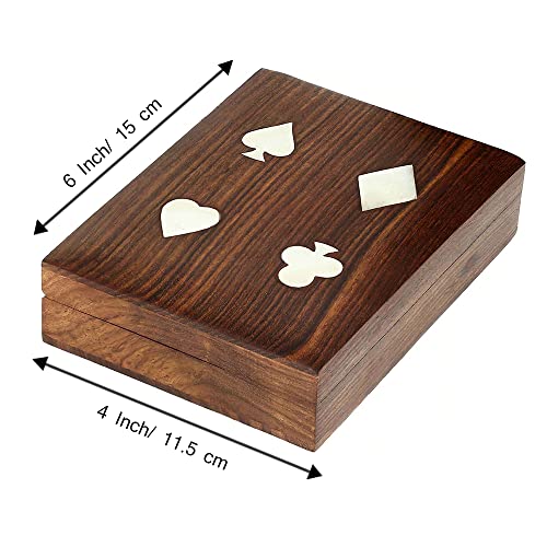 Ajuny Playing Cards Holder Box With Wooden Decorative Storage Case With Ace Design Brass Inlay Gifts 6 .25X4.75X1.75 Inches #TOP2