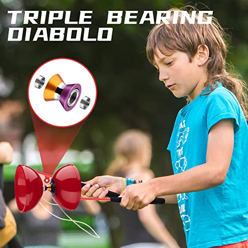 Image of MAGICYOYO Diabolo Pro Triple Bearing, High Performance Red Chinese Yoyo Ball Toy Medium Size 5' with Extra 2 Pair Carbon Sticks + 1 Net Bag + 2 Diabolo Strings, Ideal Gift for Kids & Adults