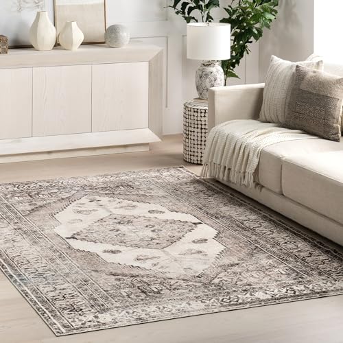 Tapis lavable en machine nuLOOM Gladys 1,8x2,7m gris clair style vintage