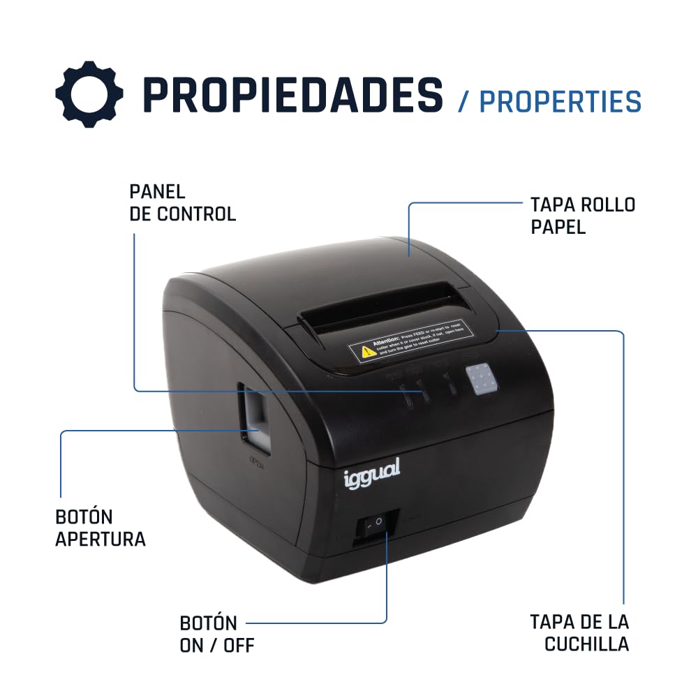 iggual Stampante termica per biglietti TP Easy 80- USB+RJ11, rotolo termico 80 mm, velocità 230mm/s, Windows,Linux, macOS. SDK :Windows Android, iOS,Emulazione ESC/POS. (14,5 x 18,9 x 14).