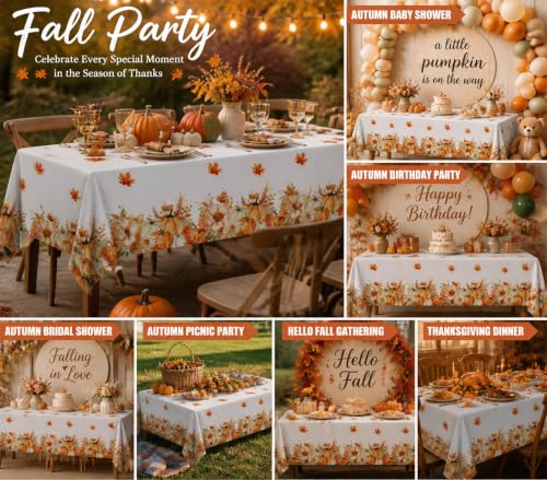 Image of ATFUNSHOP Fall Thanksgiving Tablecloth 8 Packs Plastic Disposable Table Cloth 54x108 Rectangle Table Cover with Pumpkin & Maple Leaf for Holiday Dinner Party Decorations Outdoor Picnic & Baby Showers