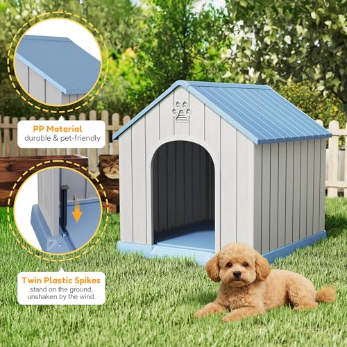 Fancyango Dog House Outdoor Indoor, Weatherproof Dog House with Elevated Floor and Air Vents for Small to Medium Dogs,Easy Clean and Assemble (Blue, 26.18\'\'L × 24.02\'\'W × 25.98\'\'H) - Thumbnail 3
