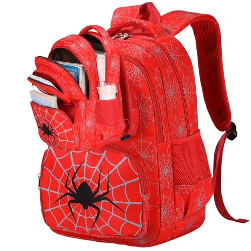AUIVTY Mochila escolar para meninos e meninas, adolescentes, mochila escolar, ensino fundamental, médio, adolescentes, vermelho-aranha