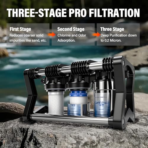 Image of 3 Stage RV Water Filter System with 3 Replacement Filters 0.2 Micron High Flow Camper Water Filter for RV and Boat