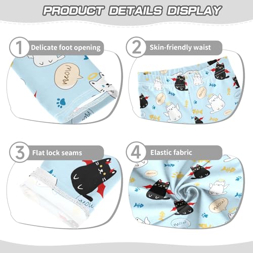 Cute Angle and Evil Cats Blue Girls Leggings Soft Comfortable Athletic Leggings Dancing Pants for 4-10 Years3