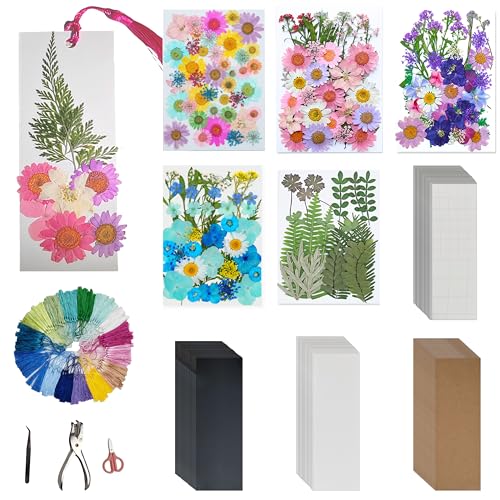 Bakayoyo 451 pcs DIY Dried Pressed Flowers Bookmark Making Kit DIY Paper Book Mark Bulk Craft Supplies for Book Lovers Reading Women Classroom& Ideal Gifts for Teachers Students Friends