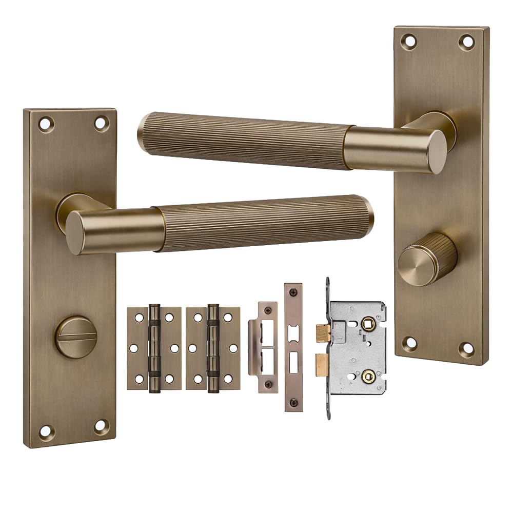 Golden Grace T-Bar Linear Bathroom Door Handles, Antique Brass