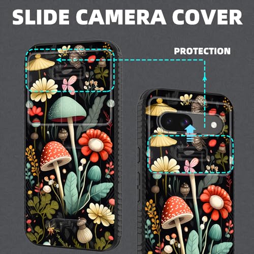 wiaekosef for Pixel 9/9 Pro Case Built in Slide Camera Lens Cover,Heavy Duty Shockproof Protection Dual Layer Case for Goolge Pixel 9/ Pixel 9 Pro 6.3 inch 2024,Mushroom Forest - image 3