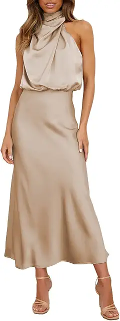 One Shoulder Satin Maxi Kleid Damen - Elegant Lang Abendkleid Ärmellos