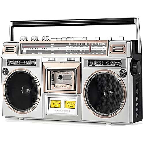 Boombox Bluetooth portátil con radio AM/FM, amplificador de graves y altavoz integrado, estilo retro clásico, soporta entrada SD/USB para reuniones familiares y viajes