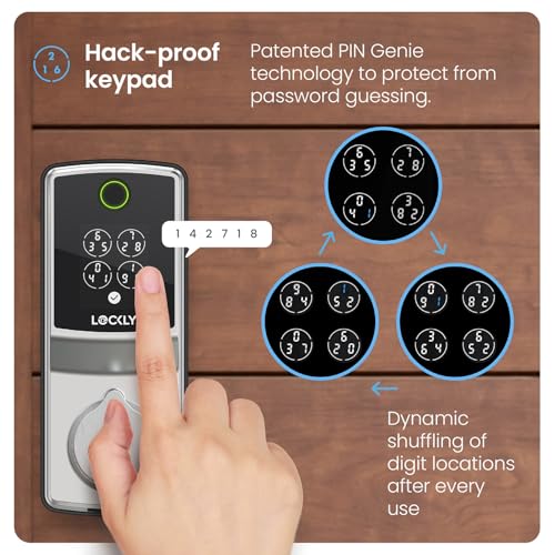 Image of Lockly Secure Pro Smart Lock, 0.2s AI Fingerprint Door Lock, Patented PIN Genie Keypad, Keyless Entry Deadbolt for Front Door, Zinc Alloy, IP65 Waterproof, 2 Backup Keys Included