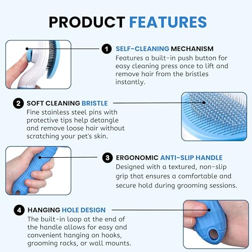 Image of Foodie Puppies Grooming & Cleaning Thin Slicker Brush for Dogs & Cats | Self Clean Brush for Shedding | Gently Removes Loose Undercoat, Mats and Tangled (Oval Head Slicker)