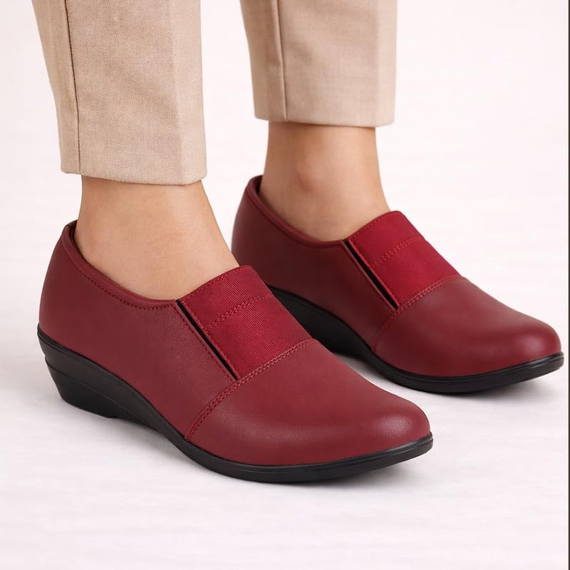 Image of FAUSTO Women Classic Formal Slip On Shoes | Platform Heel Shoe for Office Meeting Events | Easy Pull On Shoes with All Day Comfort