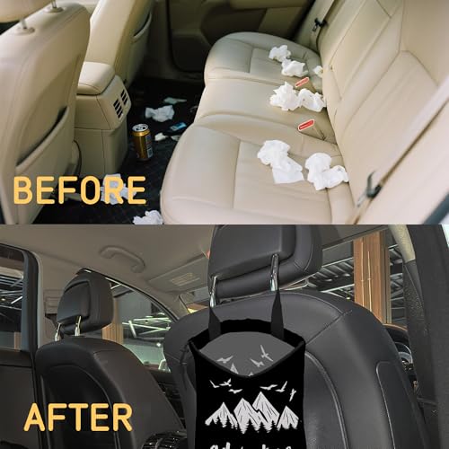Image of Adventure Awaits Car Trash Bag,Mountain Forest Strap Drawstring Car Garbage Bags,Car Back Seat Organizer with Adjustable Buckle for Car Accessories