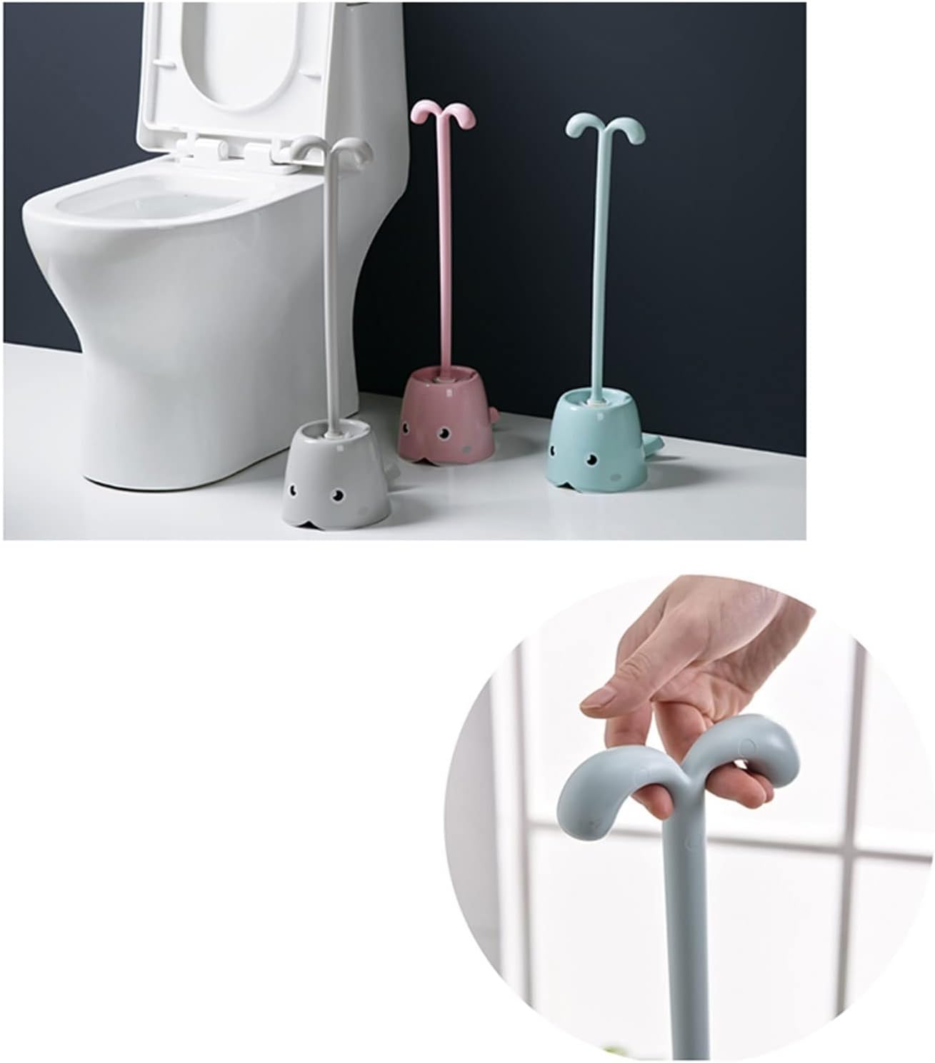 Toilet Brush Holder Toilet Brush,Cute Toilet Brush Set Cleaner Brush Deep Cleaning with Non-Slip Long Handle Floor Standing Holder Toilet Brush Holders(C)