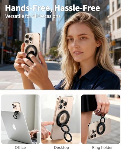 Image of ANEWSIR Magnetic Phone Ring MagSafe Phone Grip, Magnetic Cell Phone Stand Holder Finger Ring [Super Magnet] [360 Rotation] [Double Bracket] Compatible with iPhone 17 /16 /15 /14 /13 /12 Series - Black