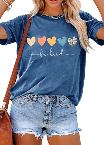 YEXIPO Womens Graphic Tees Short Sleeve Summer Tops Funny Letter Print Crew Neck Casual Loose Cute T...