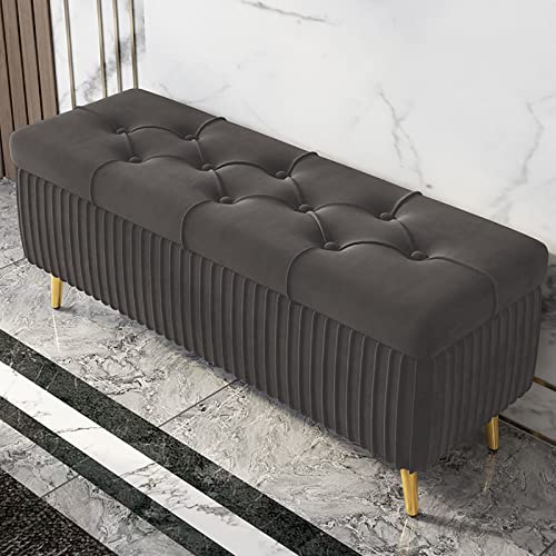 Banco otomano de almacenamiento de terciopelo con patas de metal dorado, moderno banco de extremo de cama con diseño de botones para sala de estar, dormitorio, pasillo, 100 cm de longitud