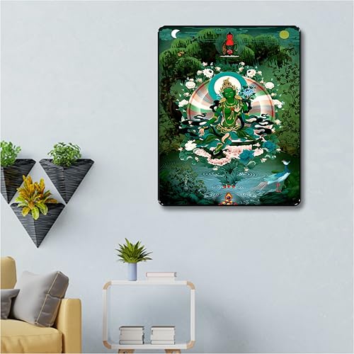 Image of Livin'luxe Green Tara Art Print | Tibetan Buddhist Goddess Artwork | Sacred Spiritual MDF Wall Decor for Meditation Room Yoga Space Home Temple (14 x 11 Inch) Art-K-33295