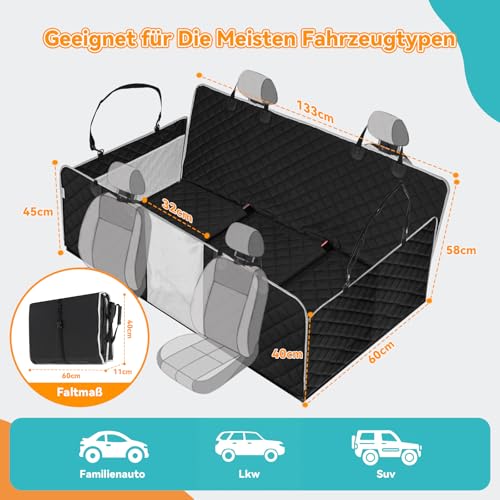 DAISTERN Hundedecke Auto Rückbank mit Harter Unterseite, Hundematte Auto mit 8-lagiges Verbessertes Material Multifunktionales Stauraum-Design Wasserdicht Kratzfest rutschfest, Einfach zu Reinigen