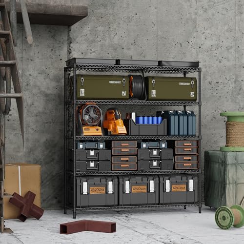 Image of M MZG 3500LBS 59 inch W 5 Tiers Storage Shelves, Metal Shelving Wire Metal Shelving Unit Shelves for Storage Adjustable Garage Shelving for Pantry Kitchen Garage Black 17.7 inch D x 59.1 inch W x 70.4 inch H
