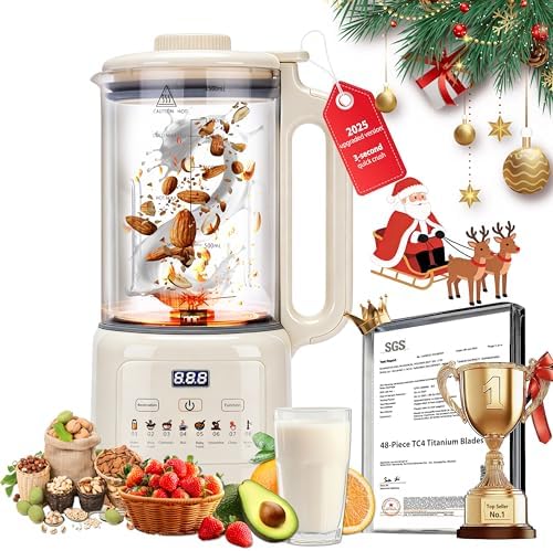New Flagship Nut Milk Maker 50.73oz|10-in-1 Automatic Soy Milk Maker|48-Piece TC4 Titanium Blades|Ultra-Quiet & Aero Ti-Coating Anti-Burn|Almond/Soy/Oat Milk&Juice|Delay Start Keep Warm Self-Cleaning