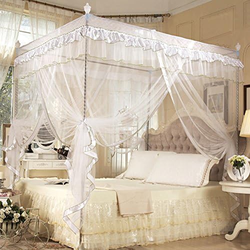 21 Nouveau Pangdingk Moustiquaire Rideau De Lit De Princesse De Luxe A 4 Montants Avec Moustiquaire A Baldaquin Sans Support 1 Blanc Amazon Fr Bebe Et Puericulture