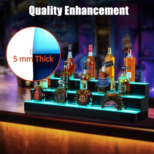 3 Tiers LED Lighted Liquor Bottle Display,30in LED Liquor Shelf with Remote & App Control,Bottle Shelf 16 Colors,4 Modes,Multi-Color Lighting Modes,Bars