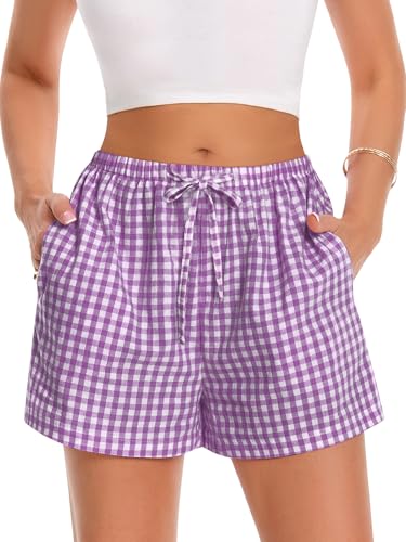 Image of Women Boxer Shorts Gingham Drawstring Pajama Bottom Plaid Pants with Pocket