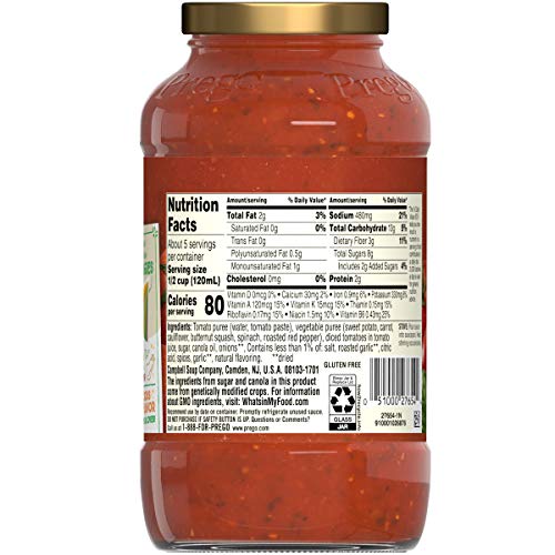 Image of Prego+ Hidden Super Veggies Italian Tomato Sauce with Roasted Garlic and Herb, 24 Ounce Jar (Pack of 6)