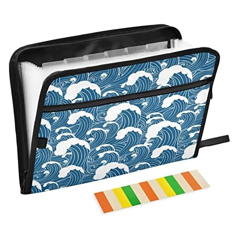 Sea Wave Cruise Nautical 13 Pocket Expanding File Folder with Labels, Waterproof Accordion File Folder File Organizer Letter A4 Paper for Office School Student Cover