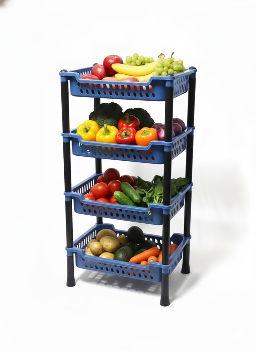AIR Force 4 Layer Kitchen Rack Stand Plastic Countertop Rack for Kitchen Fruit Vegetable Storage Basket Modern Organizer Shelf Cart Kitchenware Food, Snacks, Bottles, Toys-image-36