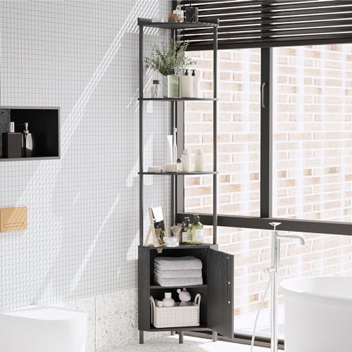 Image of SUNMORY 5 Tier Corner Cabinet, 65.4 inch Tall Corner Shelf with Storage, Display Shelf Corner Shelves for Living Room Decor, Wall Corner Bookshelf, Plant Stand for Bedroom, Bathroom, Kitchen, Small Space | Display Shelf Corner Shelves for Living Room Decor, Wall Corner Bookshelf, Plant Stand for Bedroom, Bathroom, Small Space
