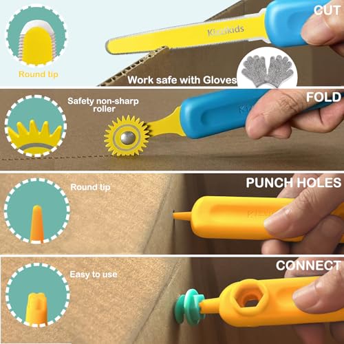 image for Kizzikids Cardboard Tools for Kids with Cutter &Tool Box, 149 PCS Card