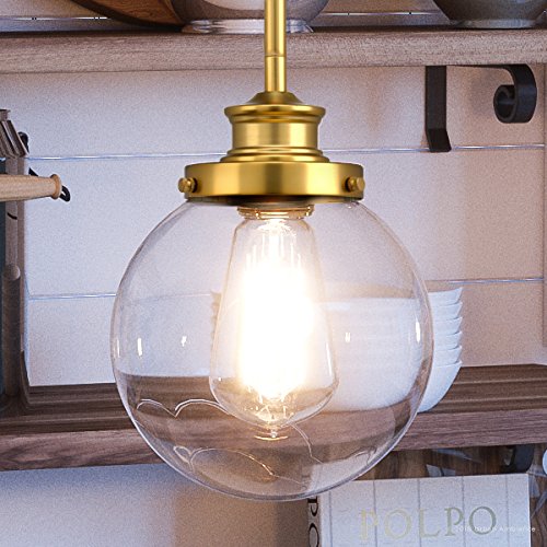 Urban AmbianceLuxury Vintage Pendant Light, Small Size: 9.5" H x 6.875" W, with Industrial Chic Style Elements, Native Brass Finish and Clear Shade, UHP2641 from The Glasgow Collection