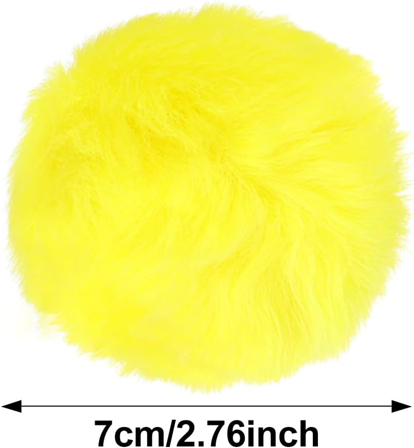 ECYC 12 Pcs 2.76 inch Faux Fur Pom Poms with Elastic Loop, Plush Soft Artificial Pompom Balls Fluffy Pom Pom for DIY Crafts Knitting Hats Keychains Scarves Shoes Bags, Yellow