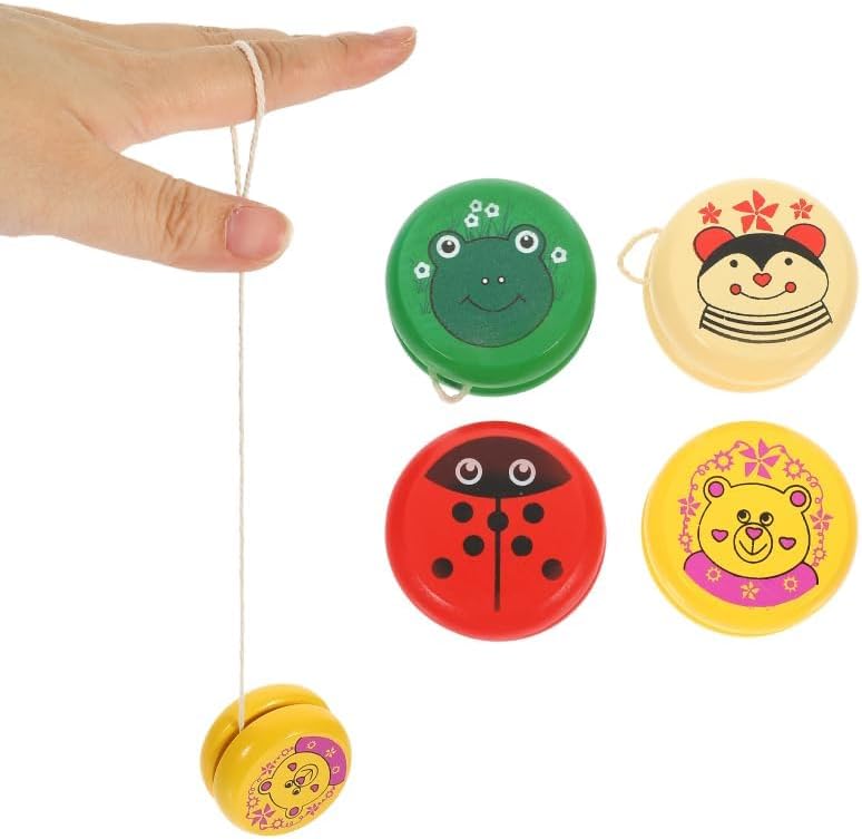 Crackles Wooden Smooth Spin Animal Printed Yo-Yo Toy High-Speed Wooden YoYo Ball Game for Boys for Kids 3+ Years Multi Color - Set of 2 Random Colour