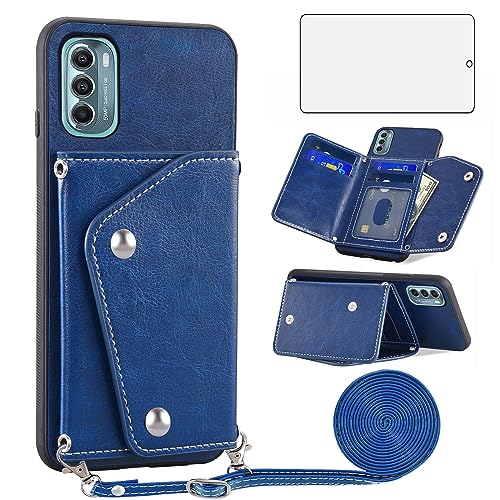 Étui portefeuille Moto G Stylus 5G 2022 bleu anti-rayure verre inclus