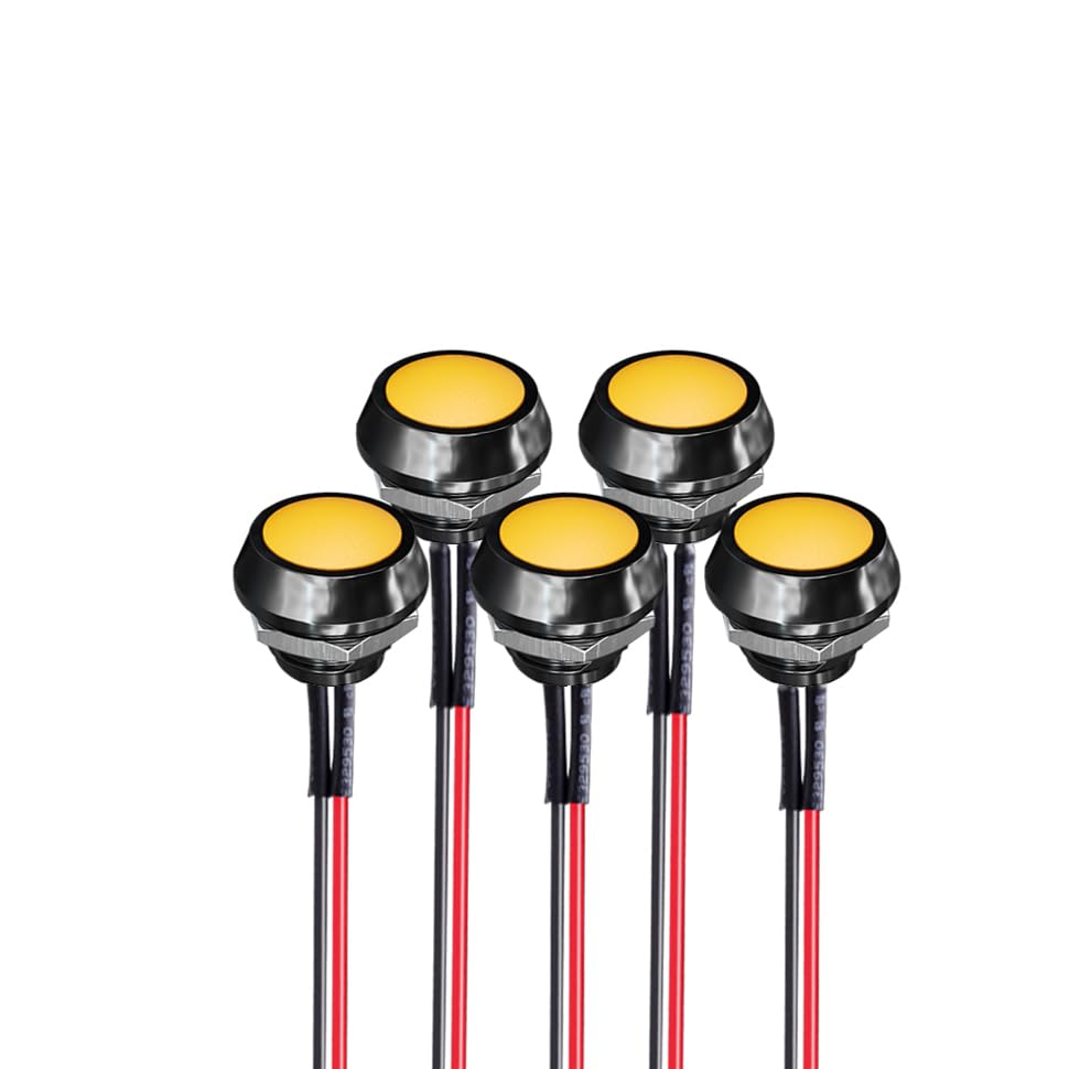 12mm/0.5in Momentary Aluminum Push Button Switch Mini Round Switch Waterproof Self-Resetting 3A 12Vwith Pre-soldered Wire 5PCS (Red)