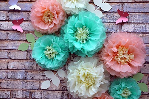 Fonder Mols Paper Flowers Decorations Tissue Pom Poms Blooms For Wall Decorations, Wedding Backdrop, Archway, Baby Shower, Nursery Wall Decor (Set Of 21, Ivory Peach Mint) #TOP3