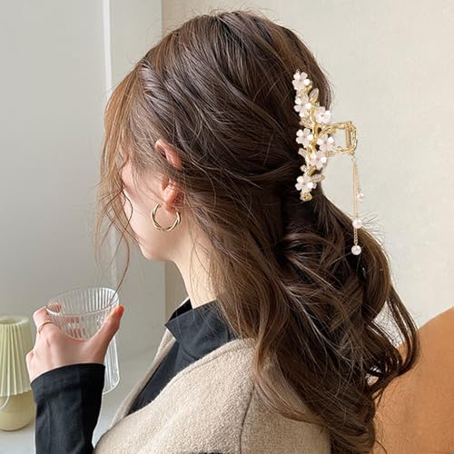 Pinza para cabello floral elegante con perlas y metal miniatura 5