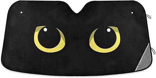Qilmy Parasol plegable para parabrisas de automóvil, diseño de ojo de gato negro, protector solar UV, 55 x 27.6 pulgadas