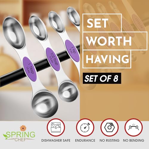 Image of Spring Chef Stainless Steel Magnetic Measuring Spoons Set of 8, Orchid